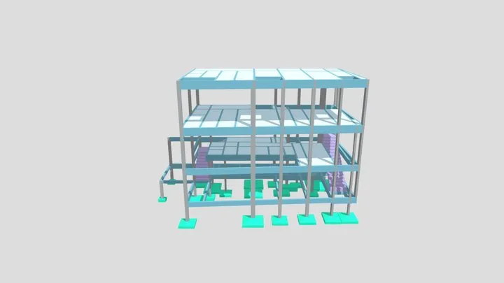 Modelo 3D dos projetos estrutural e complementares de um edifício comercial de três pavimentos